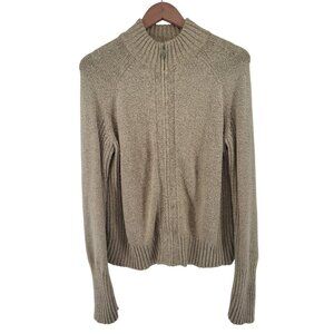 Vintage Eddie Bauer Beige Knit Full-Zip Cardigan Sweater Large Cotton‎ Blend